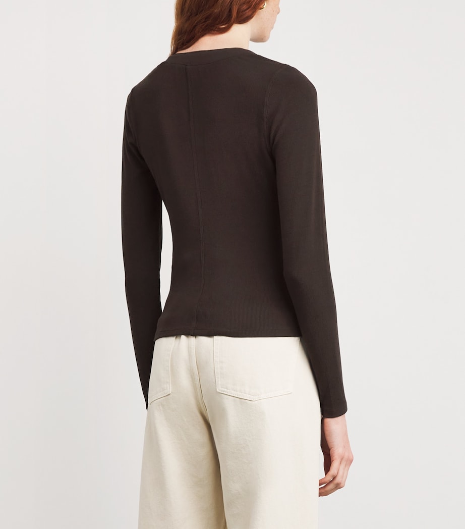 Modal Ribbed Henley T-Shirt COFFEE Image 4