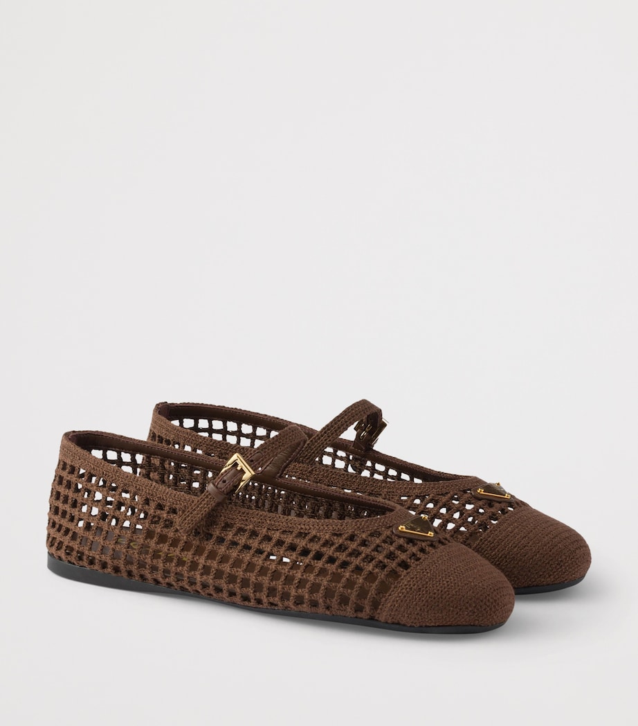 Prada Crochet Triangle Ballet Flats Brown Image 2