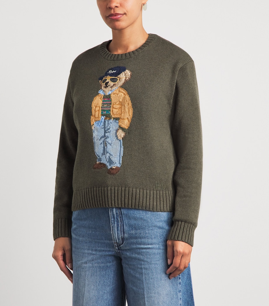Polo Ralph Lauren Womens Cotton Polo Bear Sweater Marled Olive Image 4