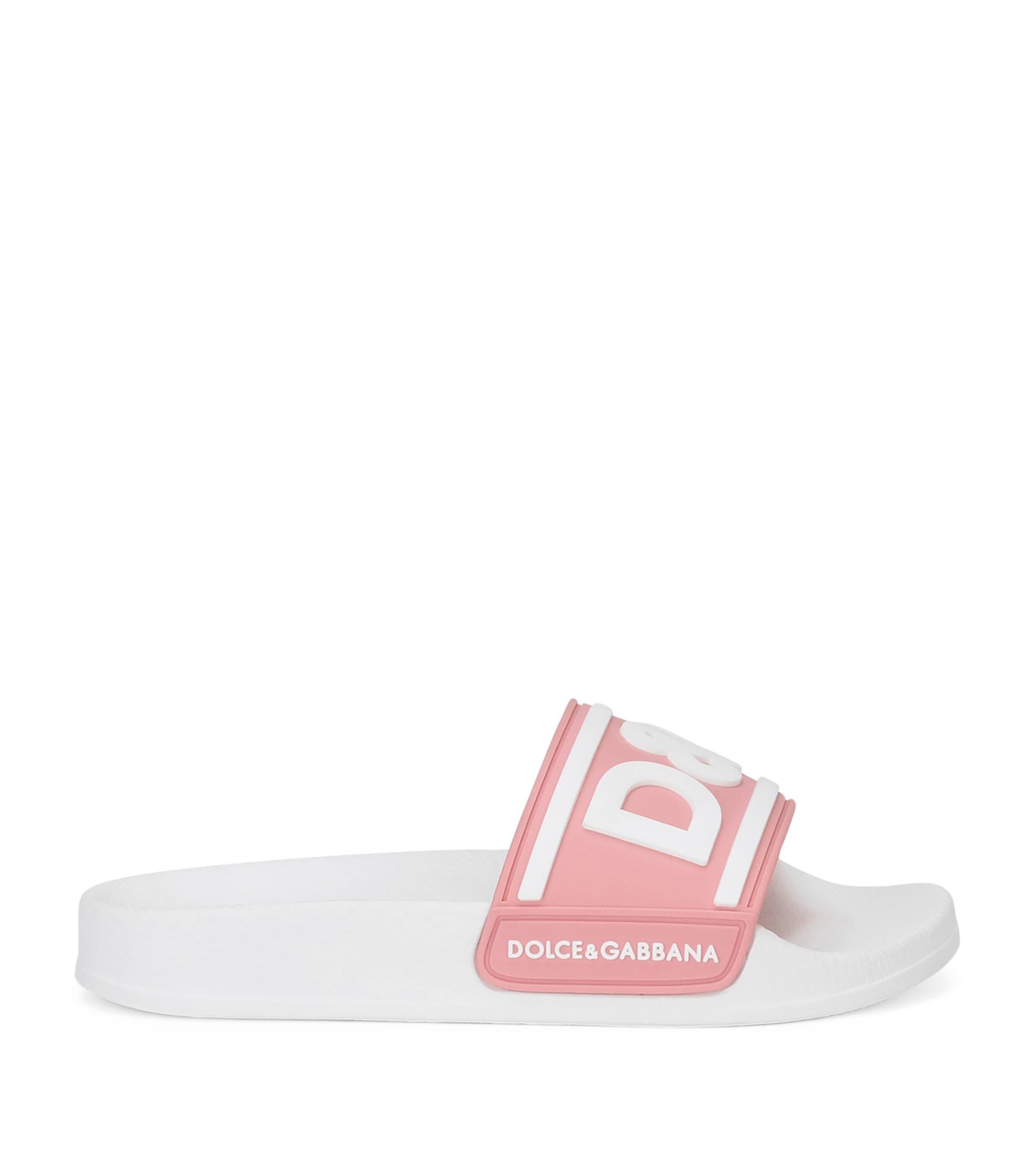 Dolce & Gabbana Kids' 3d-logo Flat Slides In White