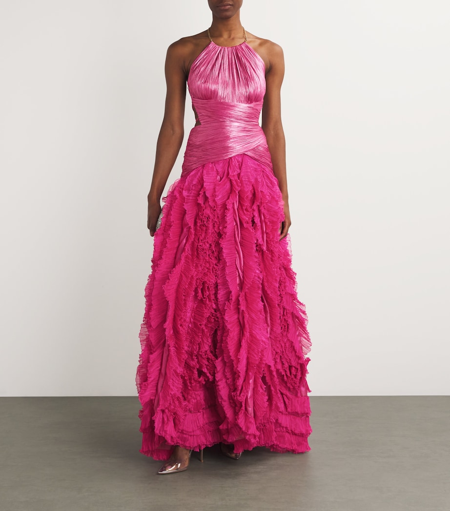 Maria Lucia Hohan Womens Frill-Detail Taylor Gown Raspberry Image 2