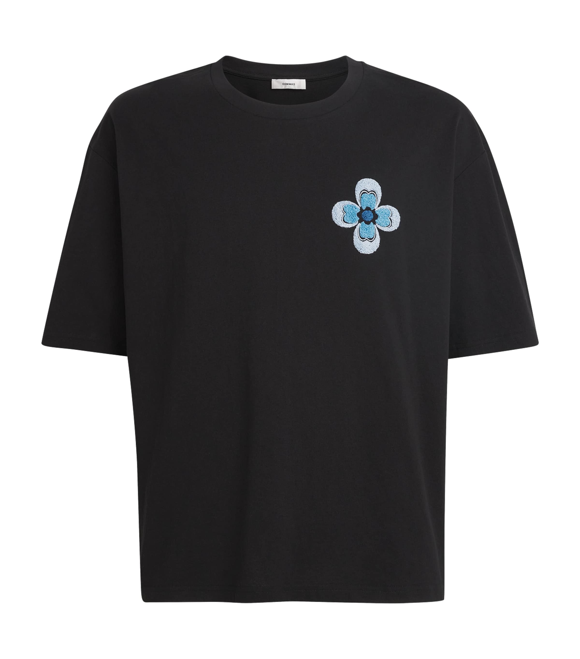 Cotton Floral Embroidered T-Shirt BLACK Image 1