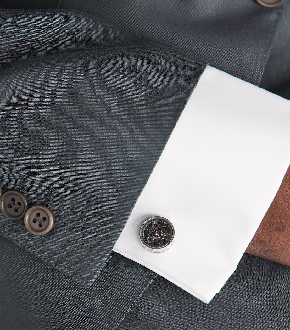 Tateossian Palladium-Plated Septa Gear Cufflinks Navy Image 2