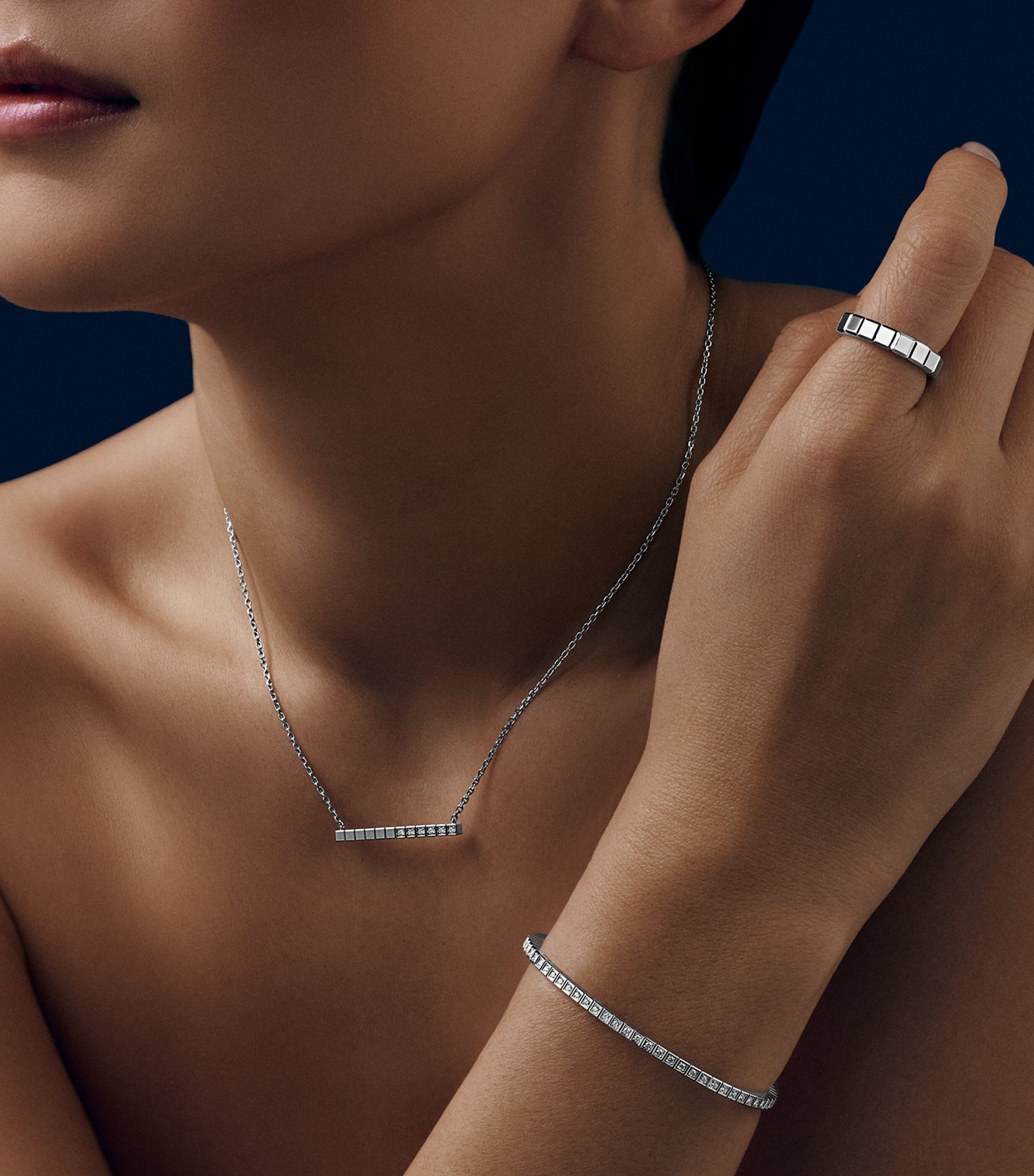 White Gold and Diamond Ice Cube Necklace 18K WHITE GOLD Image 5