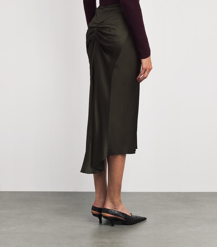Satin Gathered Waist Midi Skirt 2706 DARK OLIVE Image 4