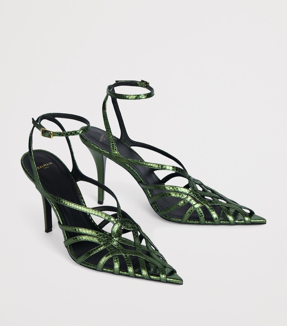 Balmain Python-Effect Leather Heeled Sandals Peridot Image 3