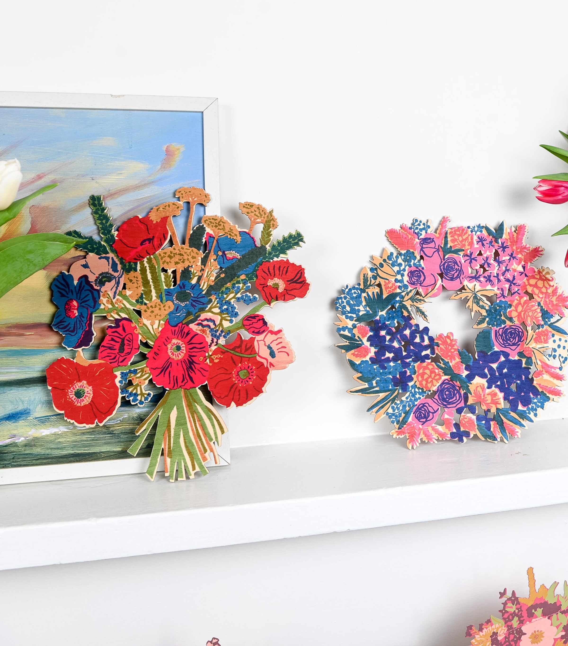 East End Press Poppy Bouquet Decorative Wreath Mixed Image 8