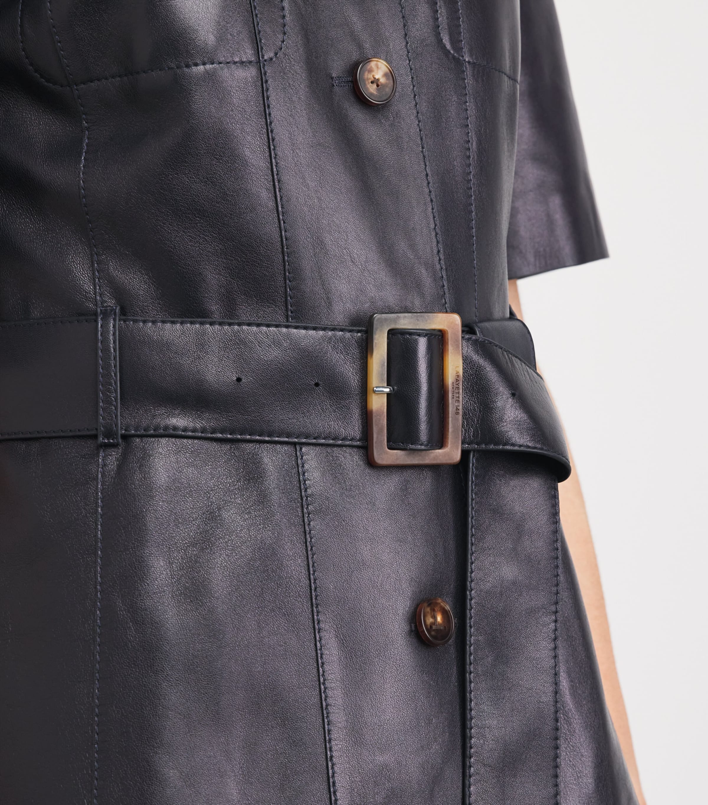 Lafayette 148 Womens Leather Belted Jacket Ink Ink Image 3