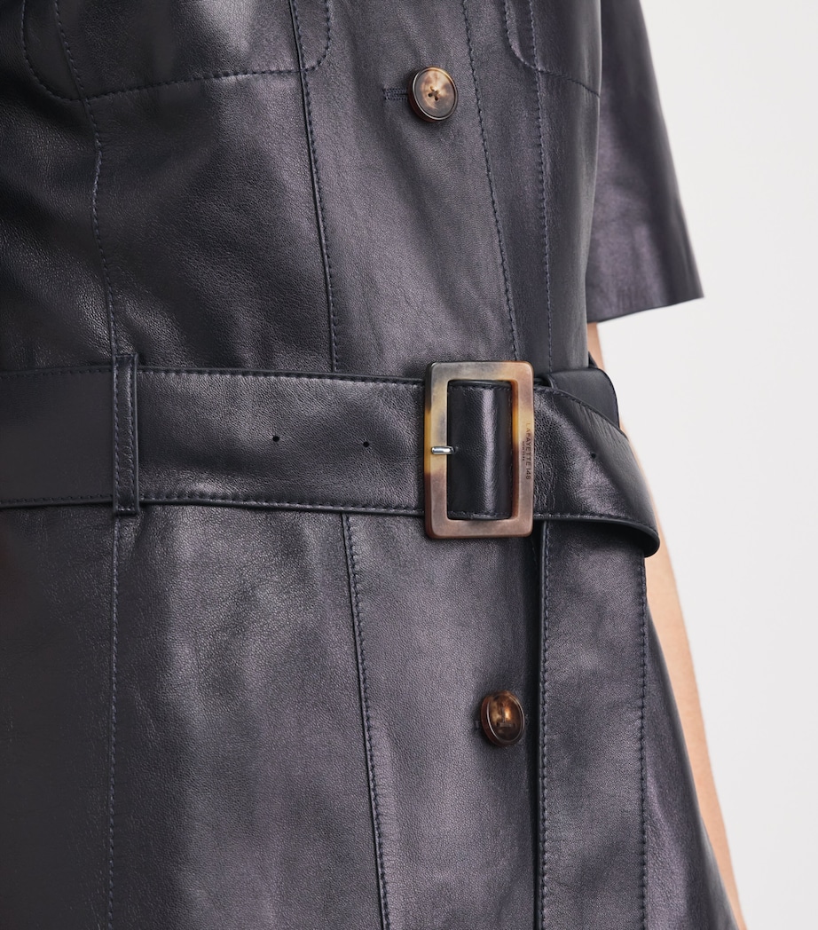 Lafayette 148 Womens Leather Belted Jacket Ink Ink Image 3