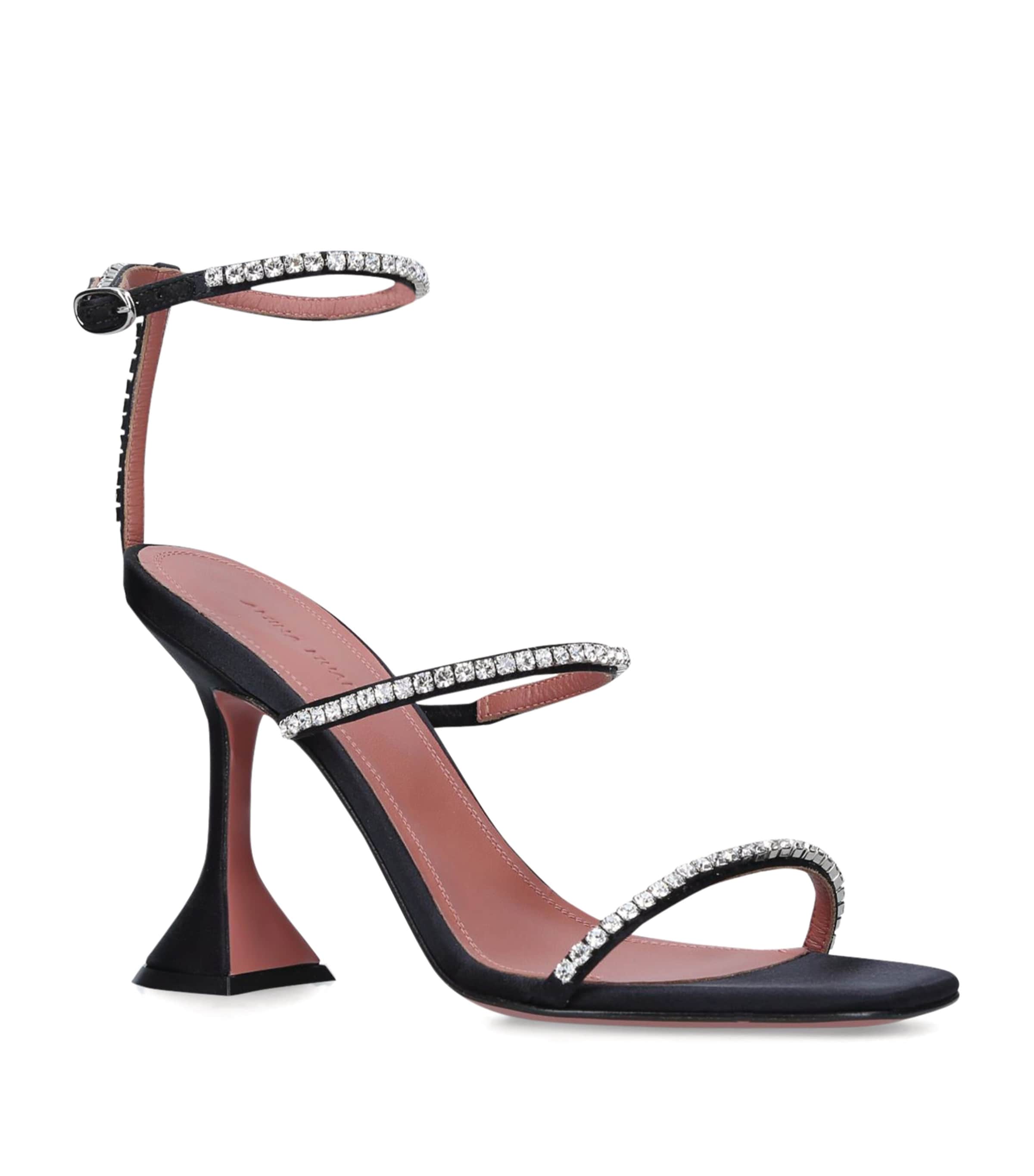 Amina Muaddi Satin Embellished Gilda Sandals 95 Black Image 2