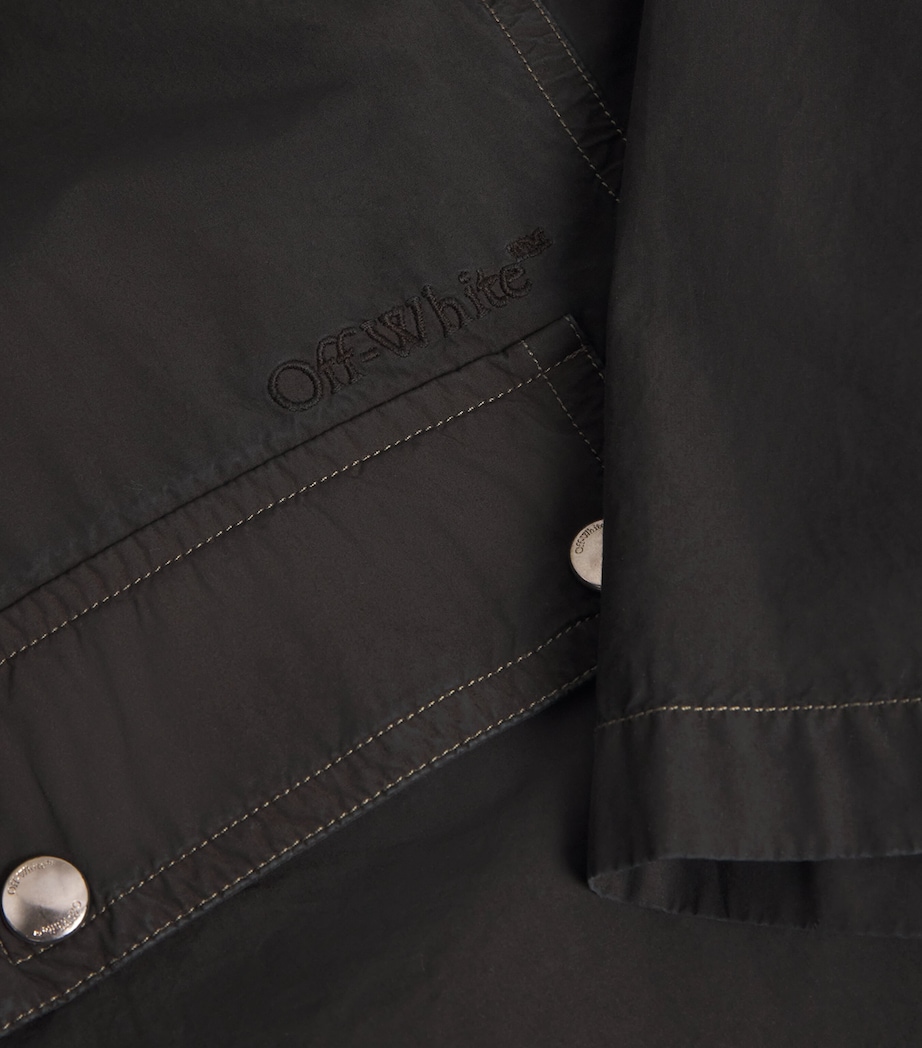 Cotton Arrow Print Zip-Up Short-Sleeve Shirt BLACK Image 5