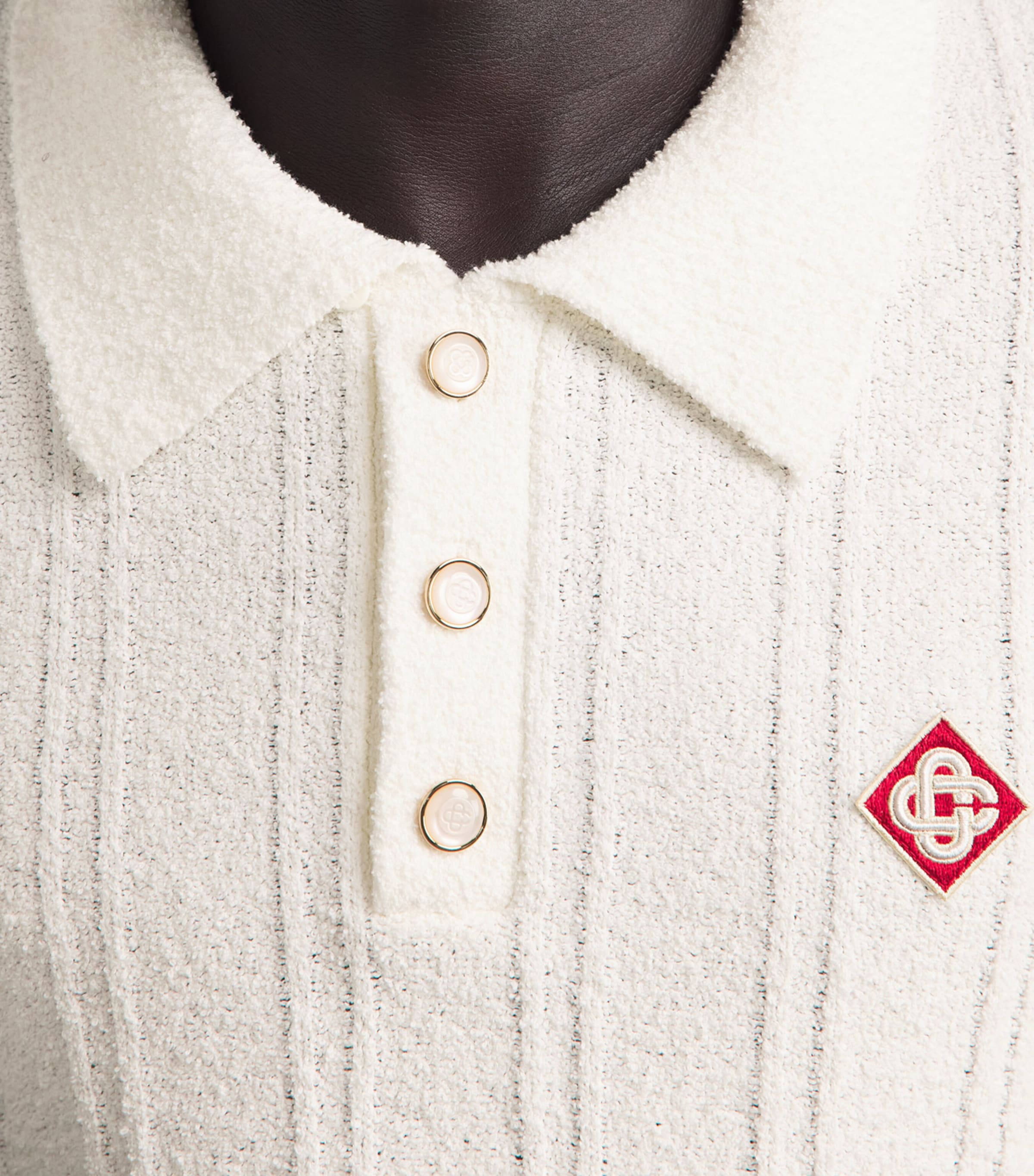 Casablanca Mens Boucle Long-Sleeve Polo Sweater White Image 3