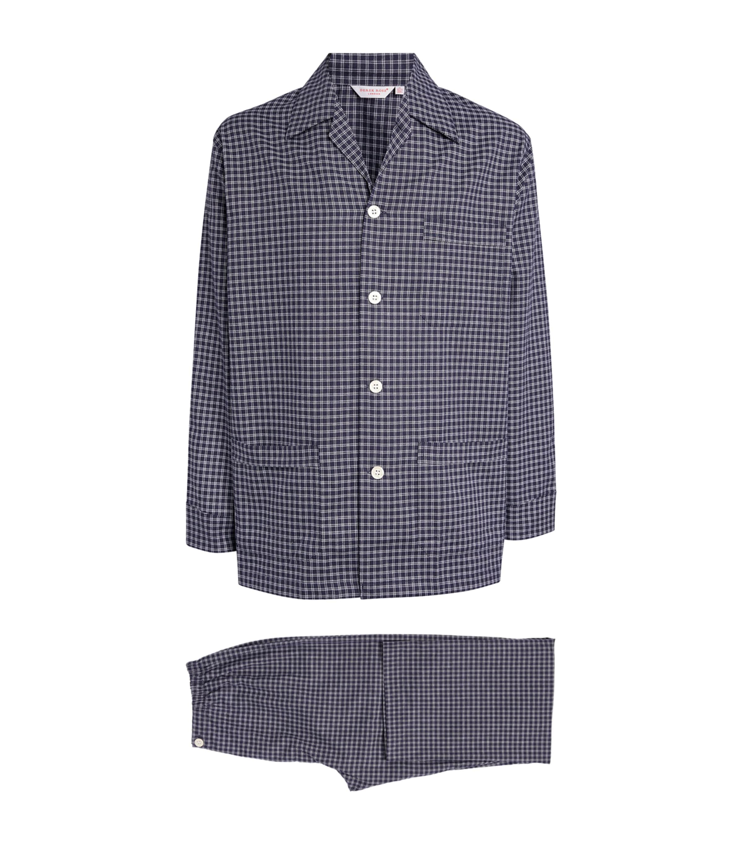 Shop Derek Rose Brushed Cotton Check Pyjama Set In Navy