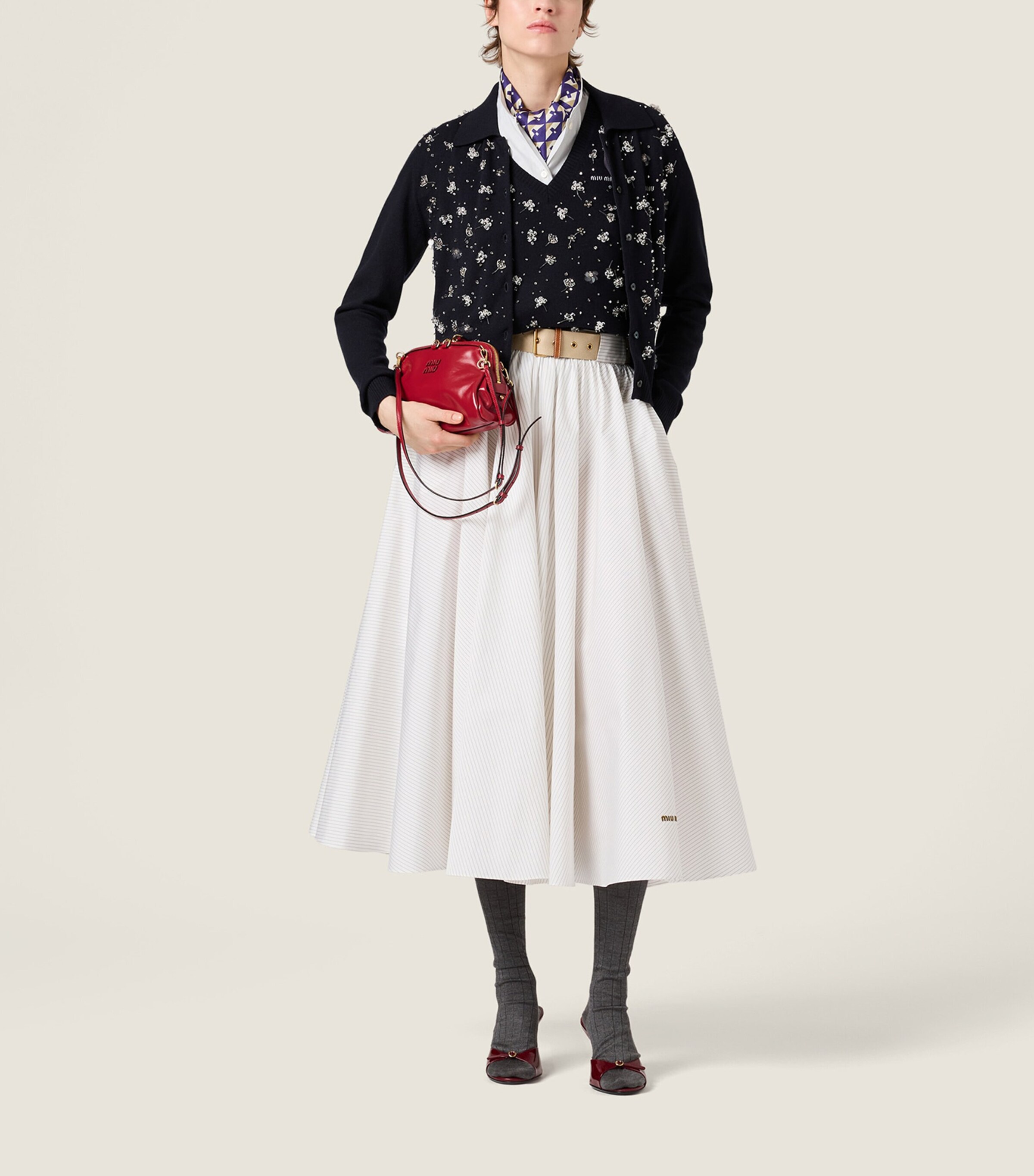 Miu Miu Womens Belted Pinstripe Midi Skirt Image 2