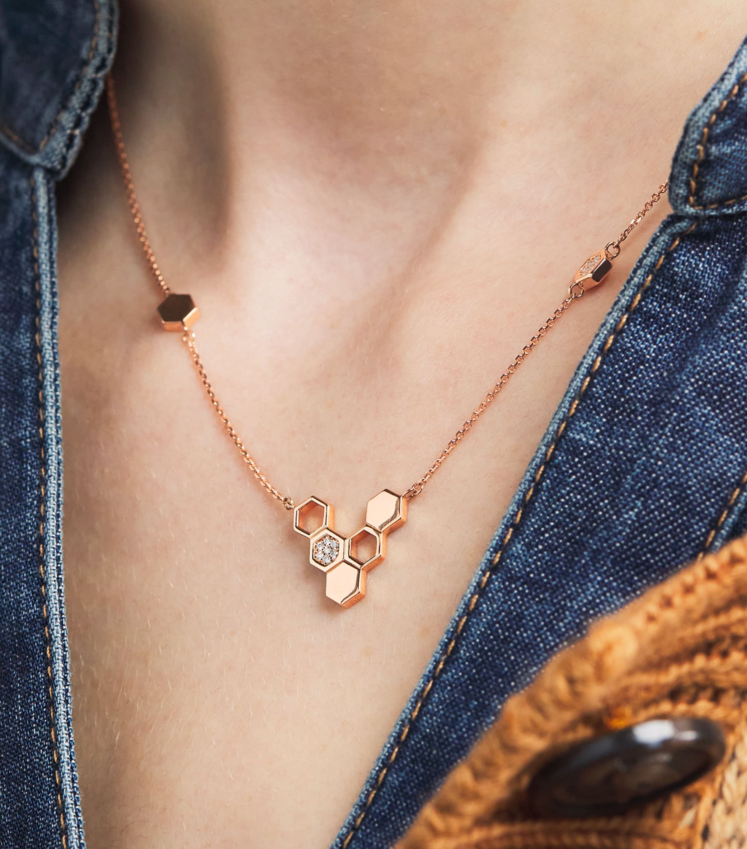 Rose Gold and Diamond Honeycomb Necklace ROSE GOLD Image 4