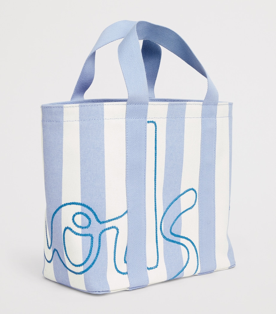 Mini Cotton Stripe Logo Tote Bag BLUE Image 3