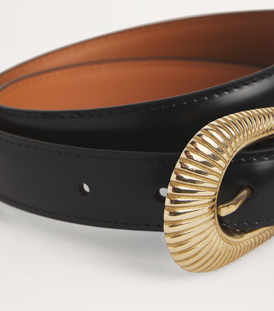 Leather Tooled-Buckle Belt BLACK Image 6