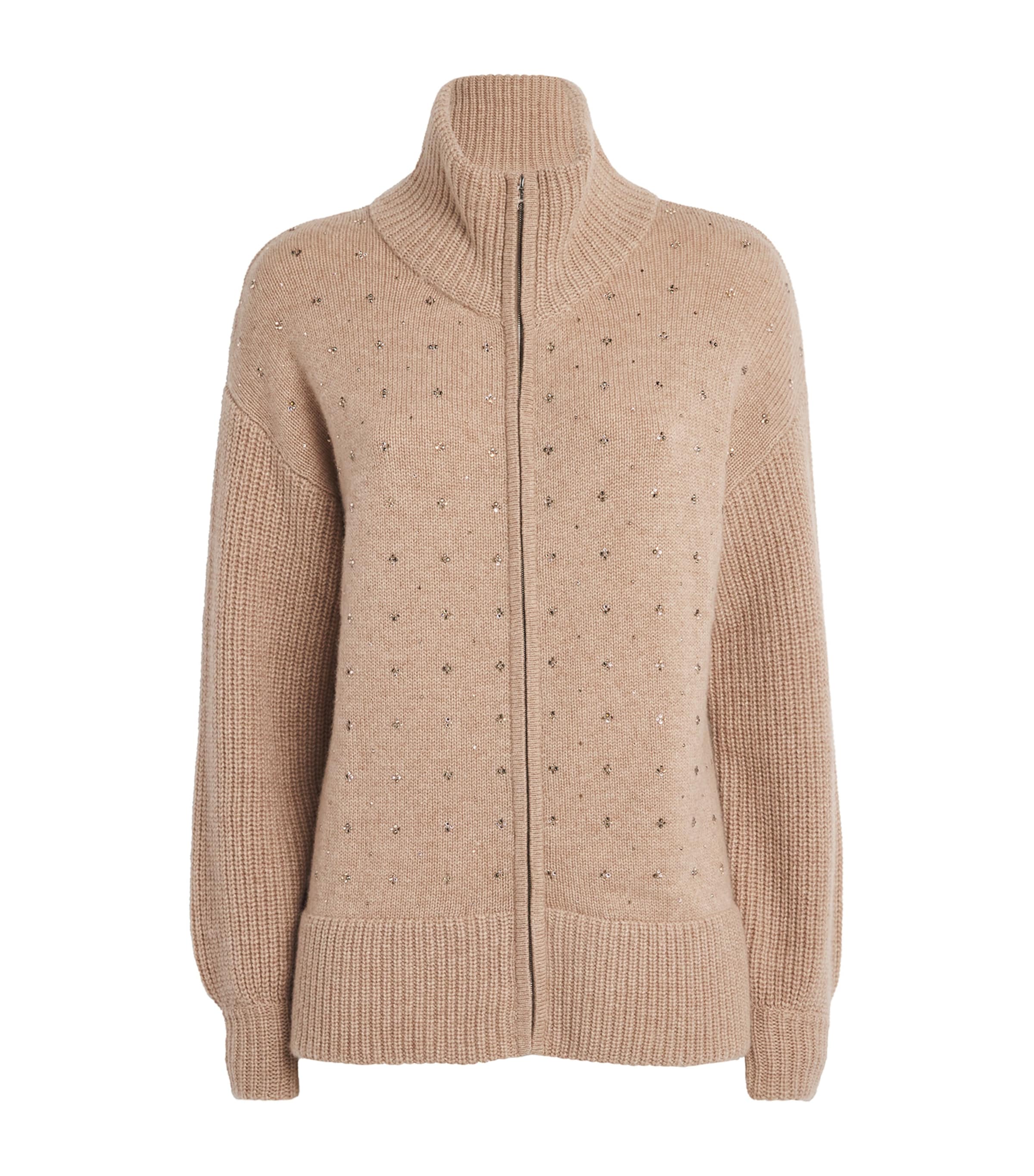 Cashmere Crystal-Embellished Bomber Jacket GOLDS MIDBROWN Image 1