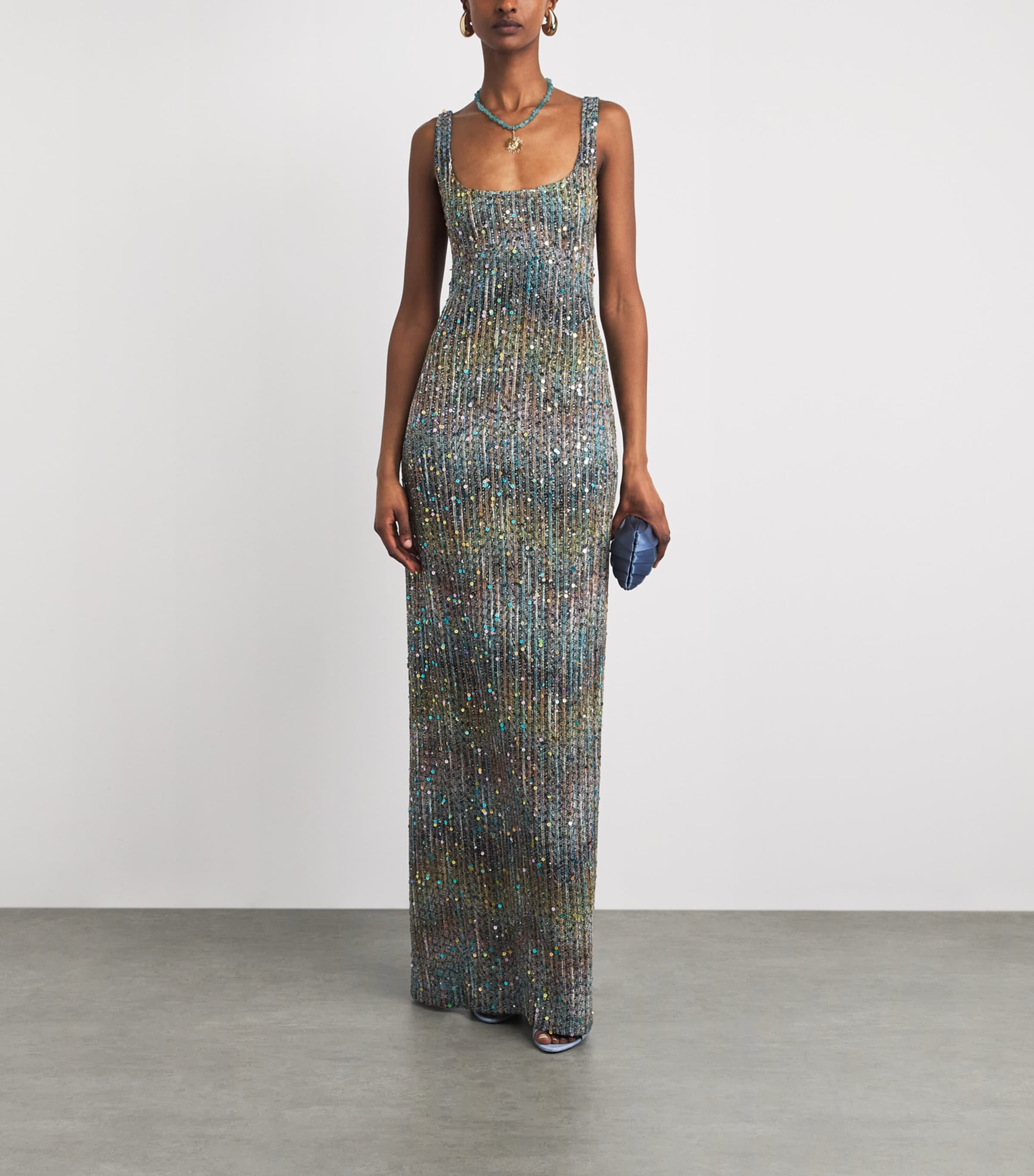 Missoni Womens Metallic Knit Maxi Dress Smsntmlt Brwn Bl Wht Image 2