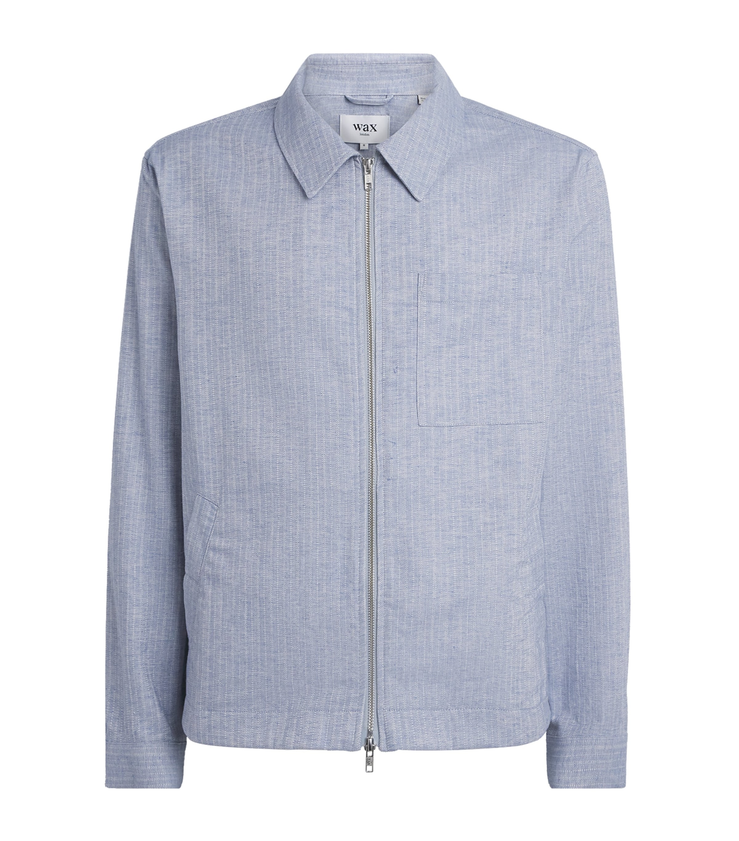 Wax London Mens Cotton-Linen Herringbone Eldon Jacket Light Blue Image 1