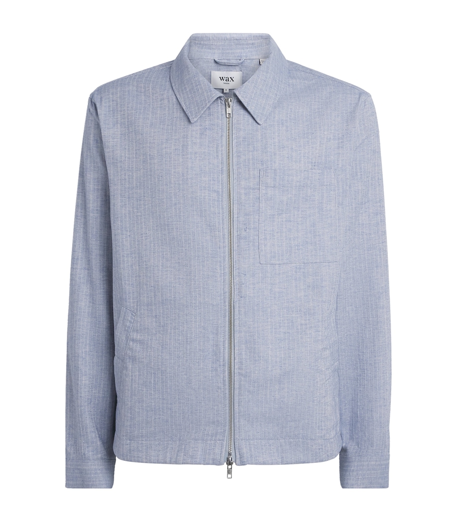 Wax London Mens Cotton-Linen Herringbone Eldon Jacket Light Blue Image 1