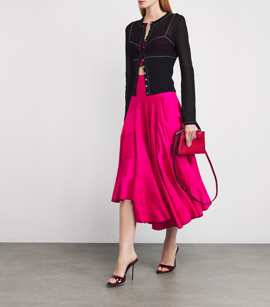Silk Voile Flared Midi Skirt 654 BOLD PINK Image 2