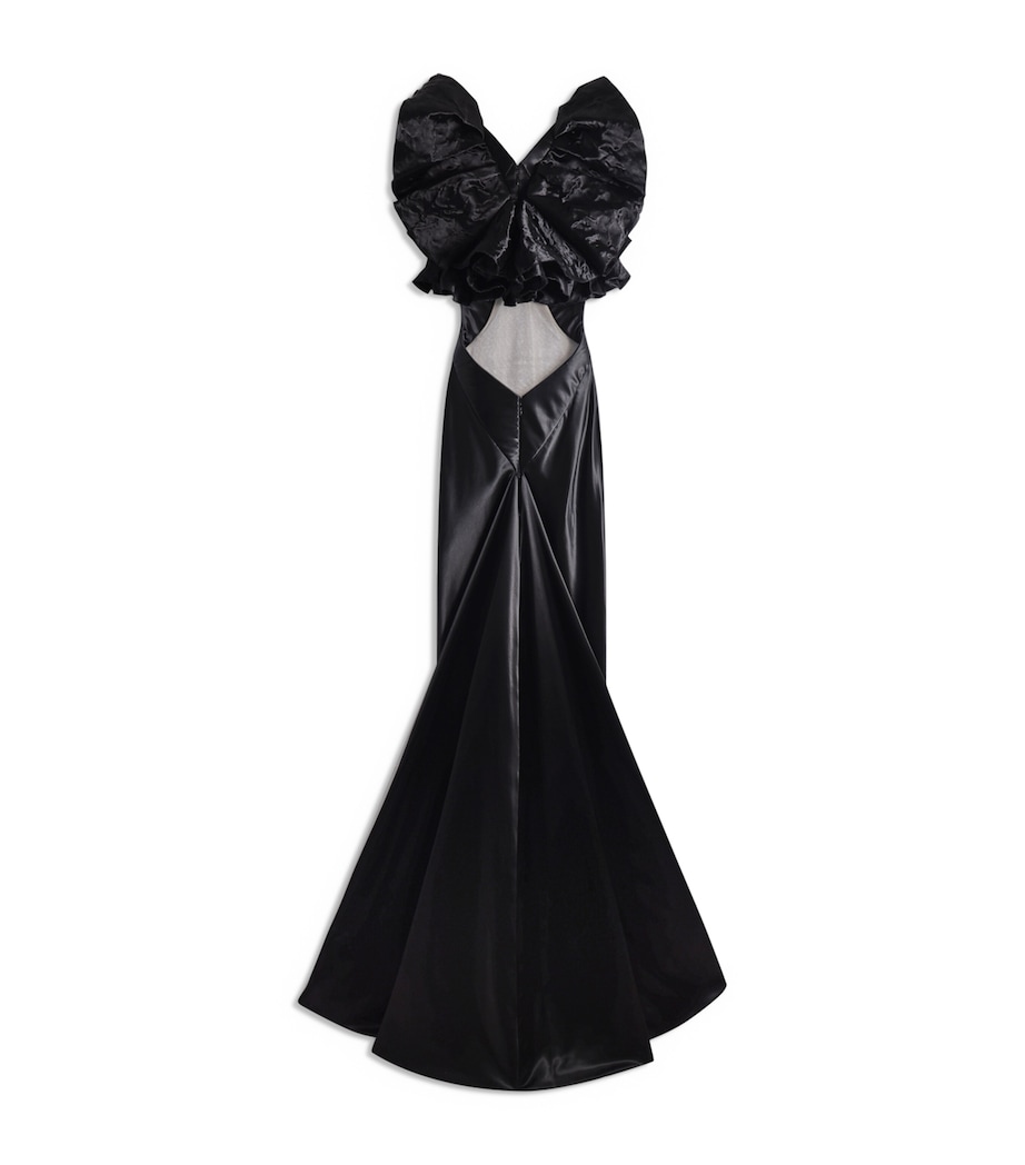 Schiaparelli Womens Satin Ruffle Gown Black Image 5