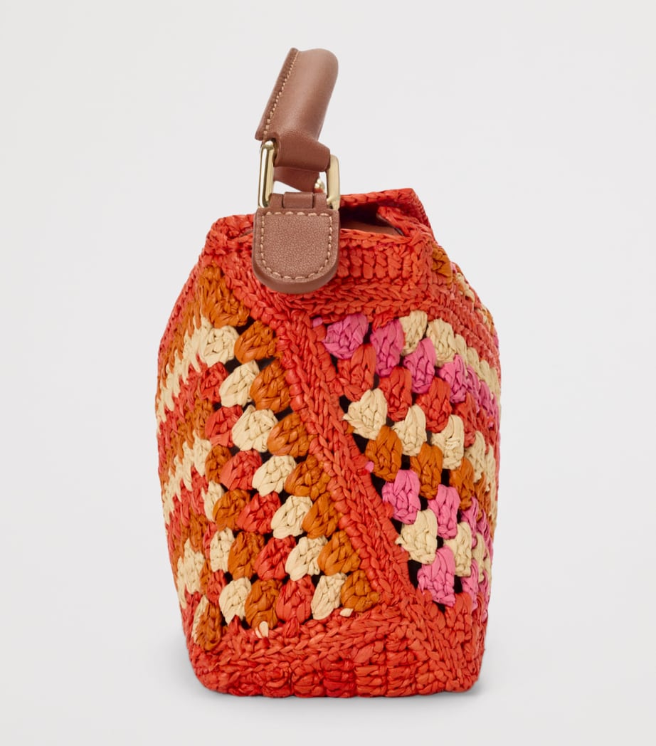 LOEWE x Paula's Ibiza Mini Crochet Puzzle Edge Top Handle Bag Bright Orange/pink Image 4