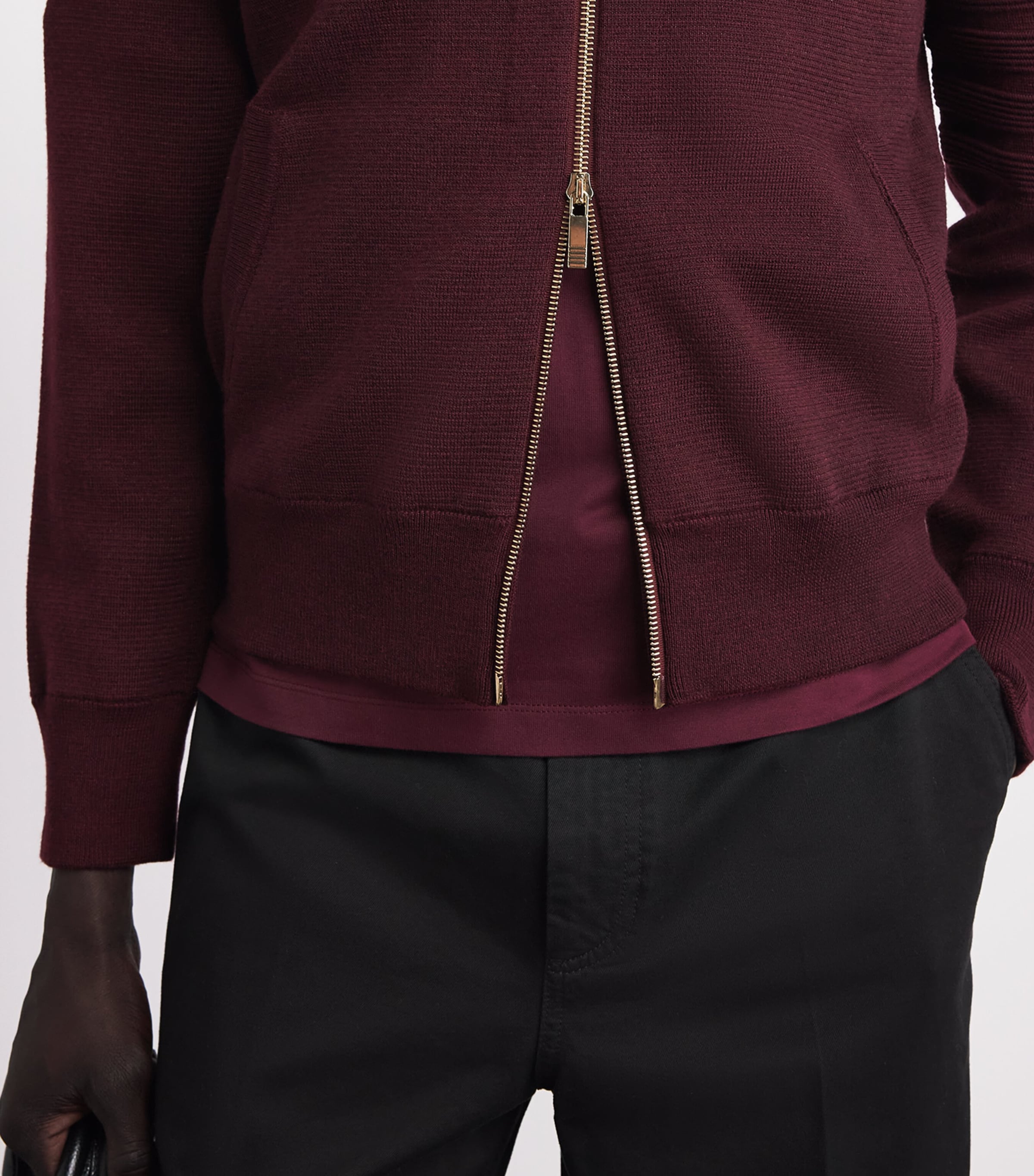 Thom Browne Mens Virgin Wool-Blend Bomber Jacket Burgundy Image 3