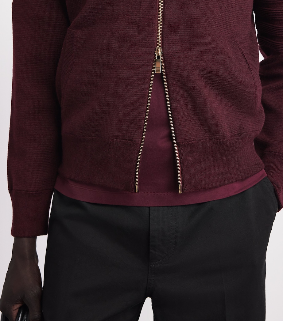 Thom Browne Mens Virgin Wool-Blend Bomber Jacket Burgundy Image 3