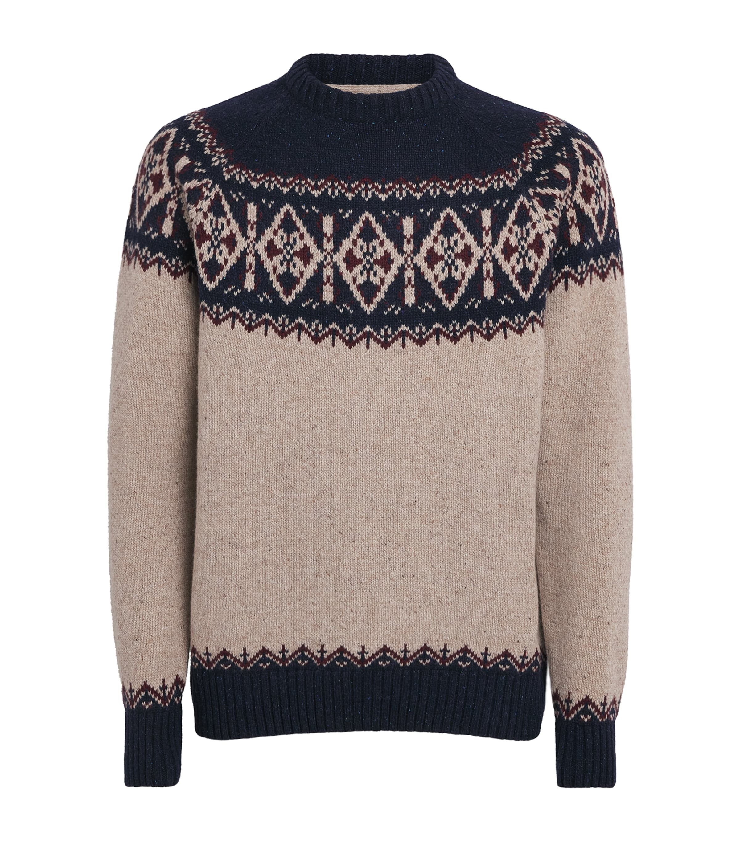 Barbour Mens Wool-Blend Tisbury Fair Isle Sweater Navy Image 1