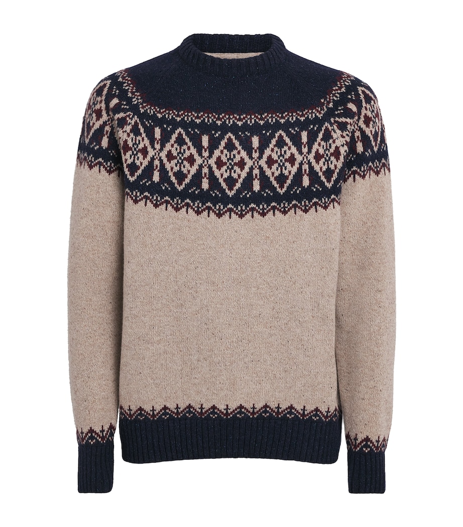 Barbour Mens Wool-Blend Tisbury Fair Isle Sweater Navy Image 1