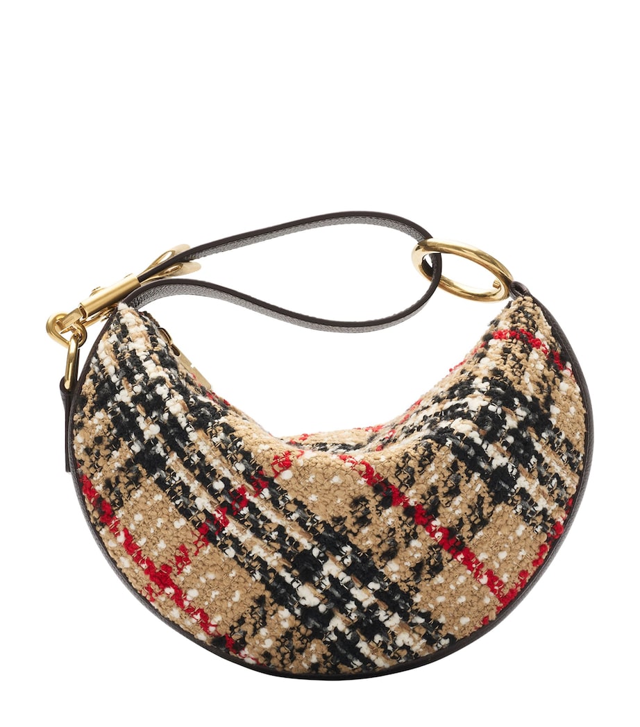 Leather and Bouclé Knight Arc Shoulder Bag SAND Image 1