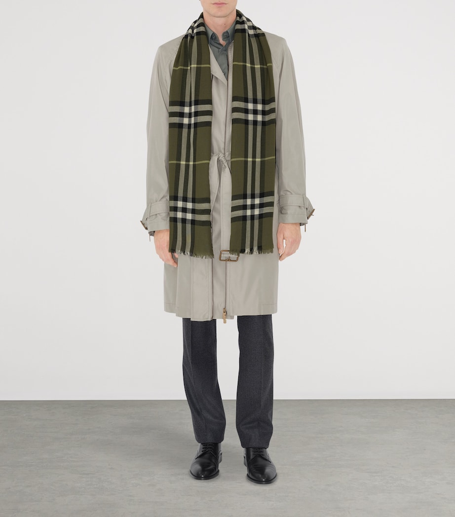 Wool Wide Check Scarf PEA GREEN Image 5