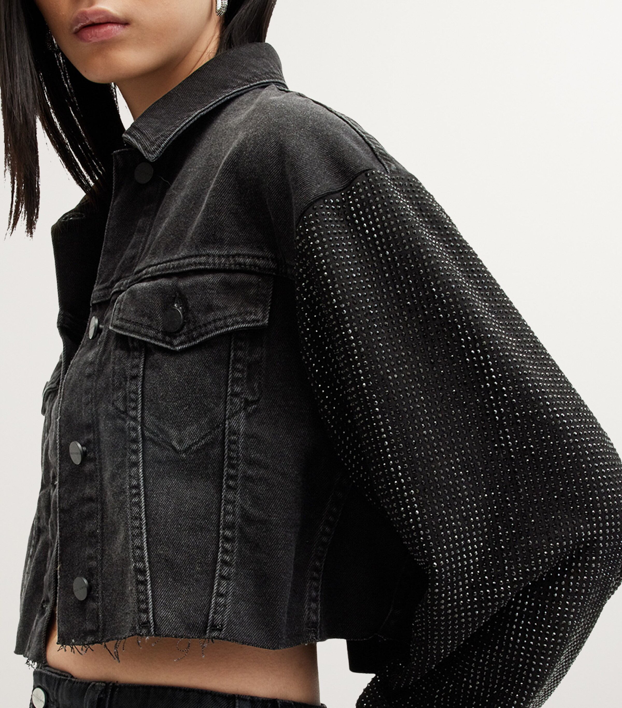 AllSaints Black Anders Denim Jacket | Harrods UK