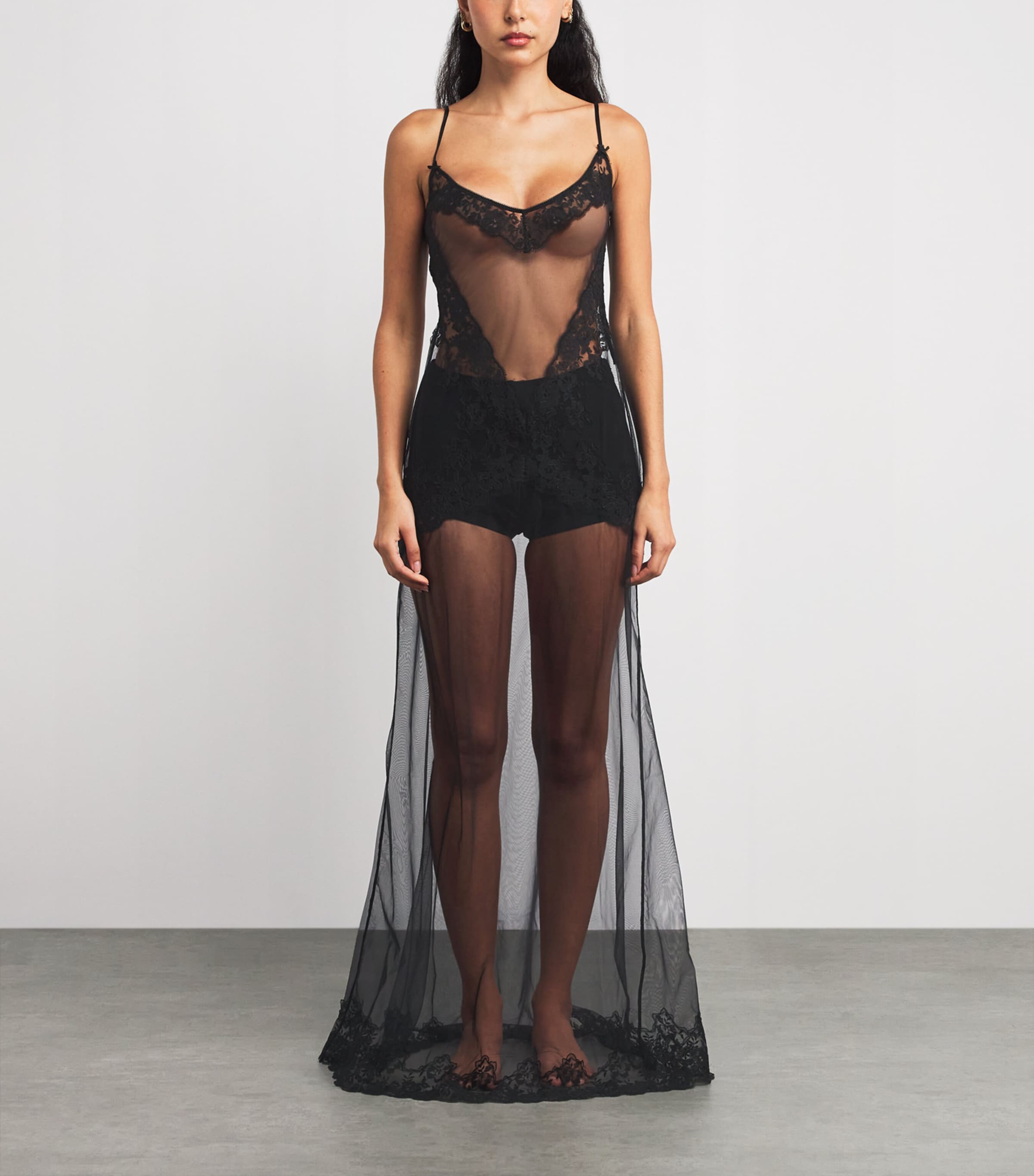 Skims Black Lace Maxi Slip Dress | Harrods US