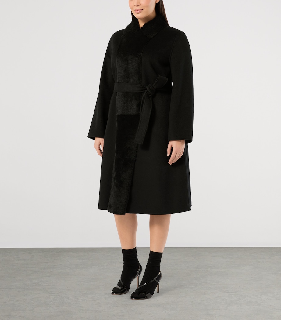 Marina Rinaldi Womens Wool Lamb-Fur Wrap Coat Black Image 3