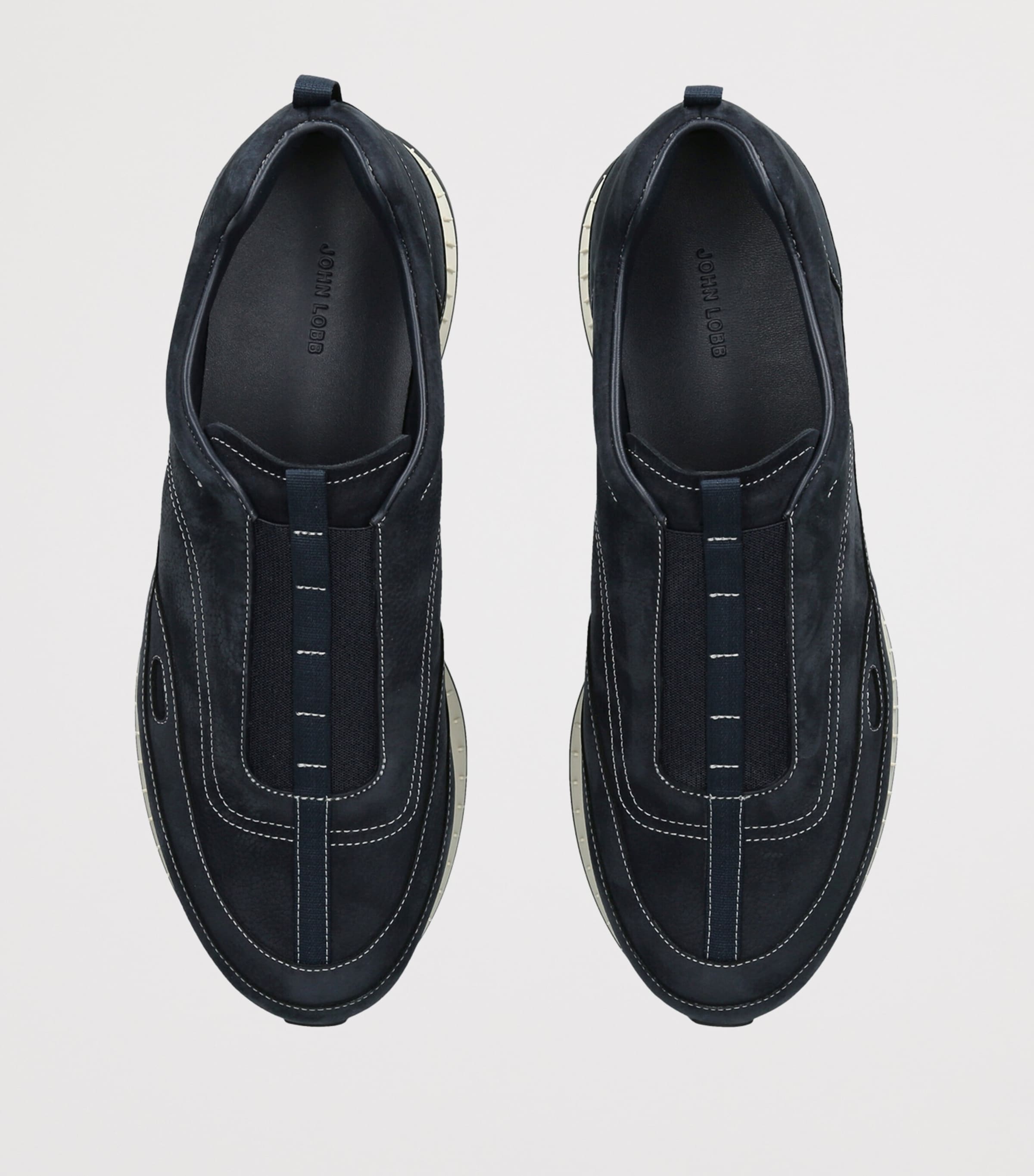 John Lobb Nubuck Leather Stream Elastic Sneakers Navy Image 3