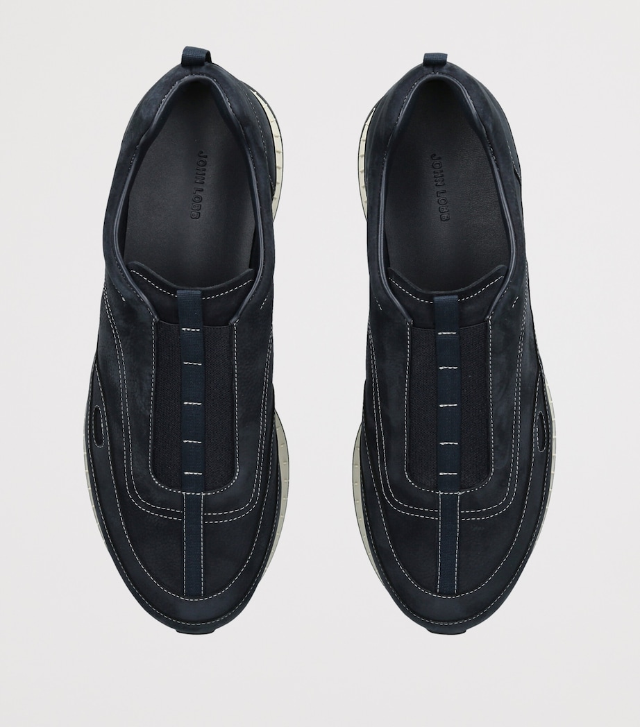 John Lobb Nubuck Leather Stream Elastic Sneakers Navy Image 3
