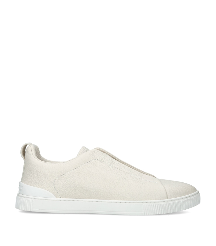 Zegna Leather Triple Stitch Sneakers Bone Image 1