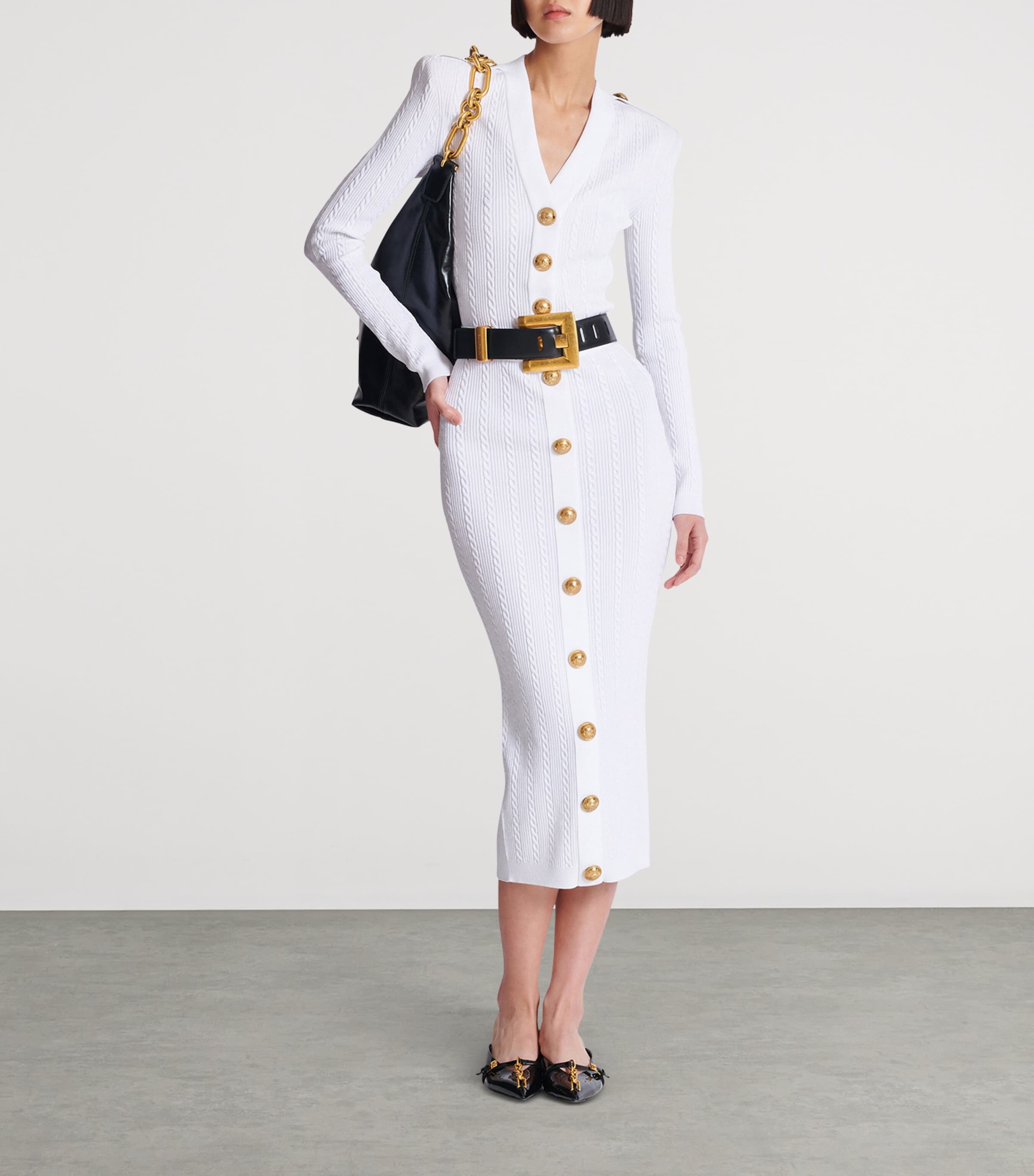 Button-Trim Cable-Knit Cardigan 0FA BLANC Image 6