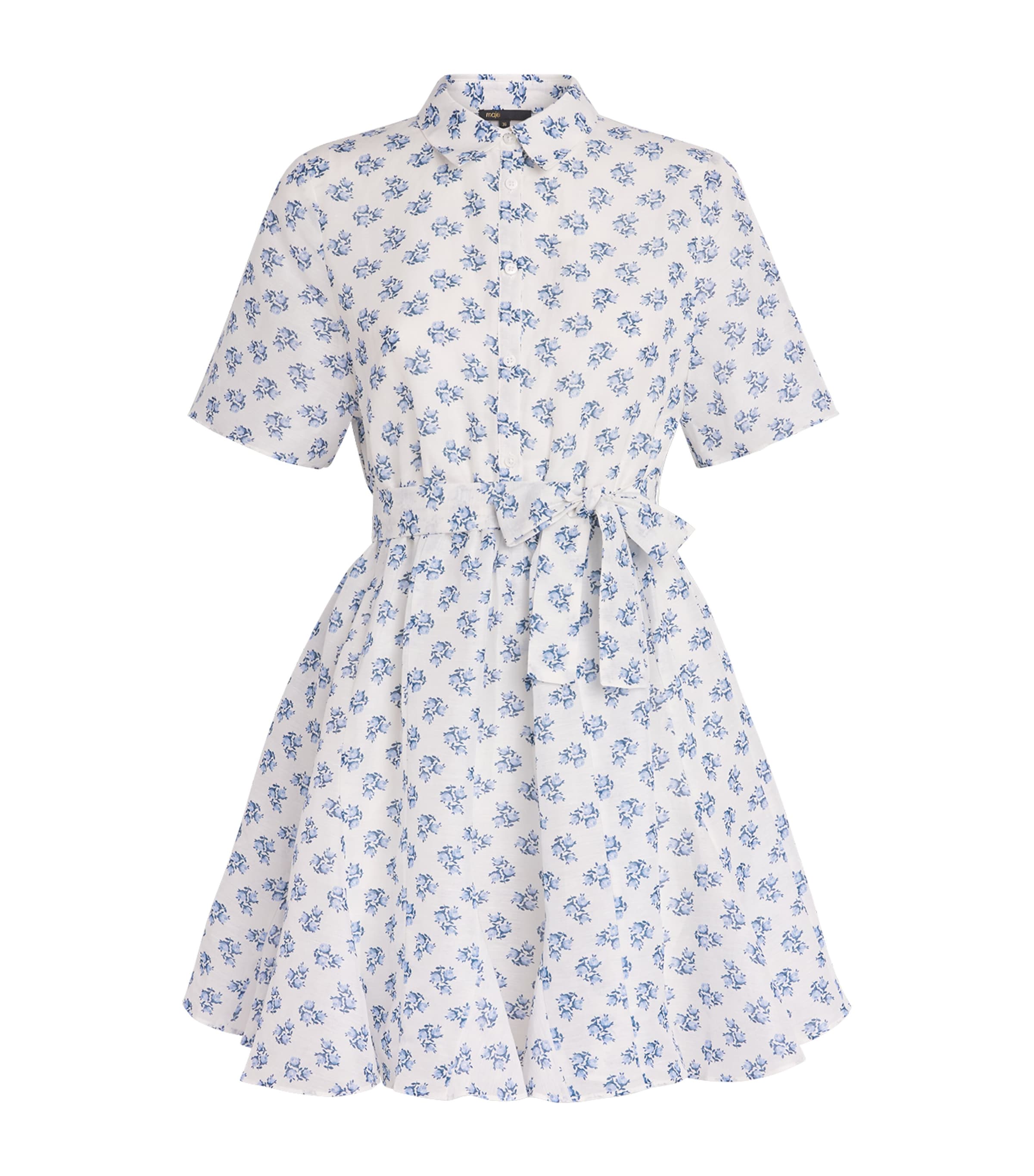 Maje Womens Linen-Blend Floral Print Mini Shirt Dress Blue Small Flowers Image 1