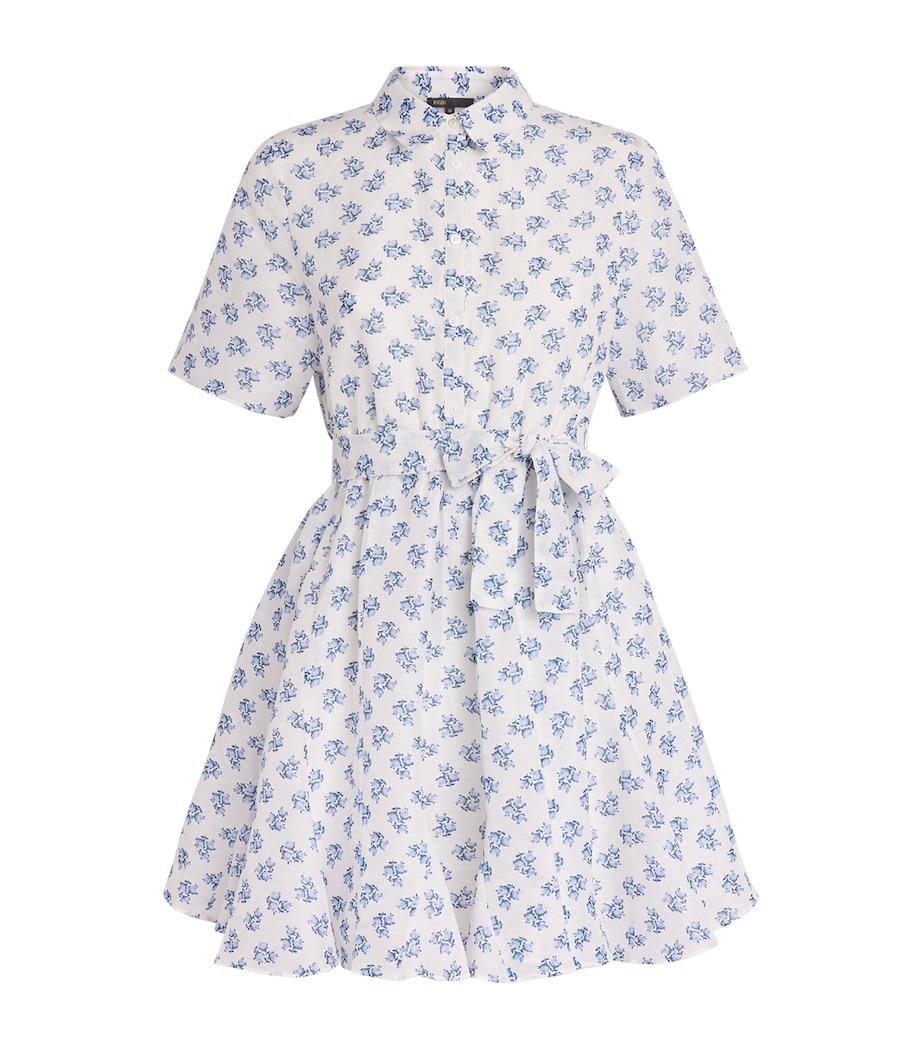 Maje Womens Linen-Blend Floral Print Mini Shirt Dress Blue Small Flowers Image 1