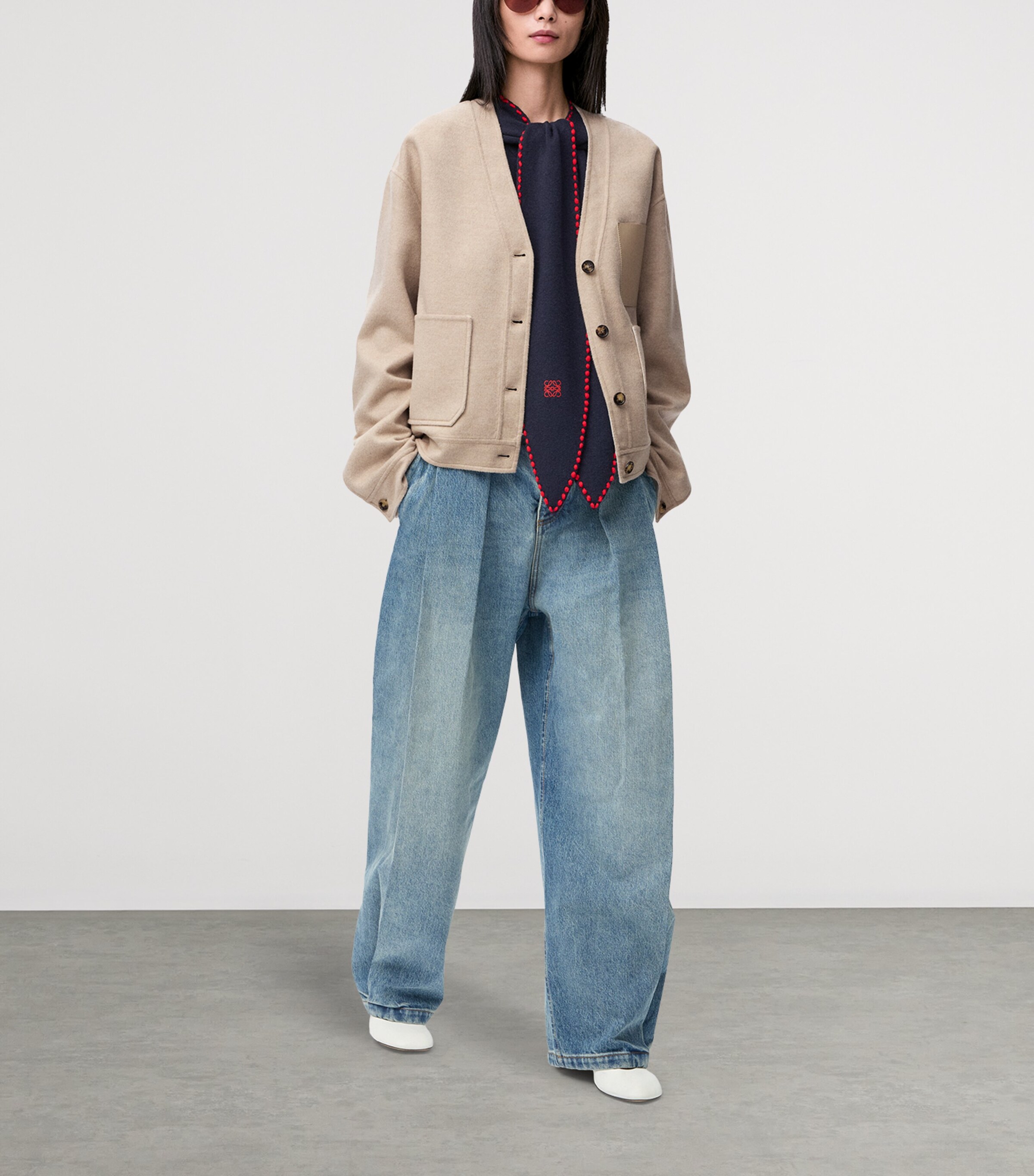 Wool-Cashmere Anagram Cardigan SANDSTONE/WHITE Image 2