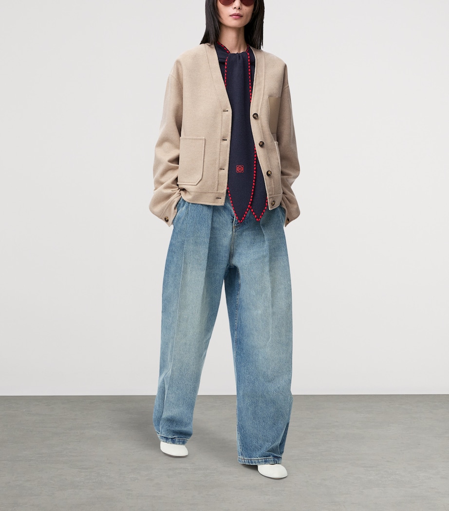 Wool-Cashmere Anagram Cardigan SANDSTONE/WHITE Image 2