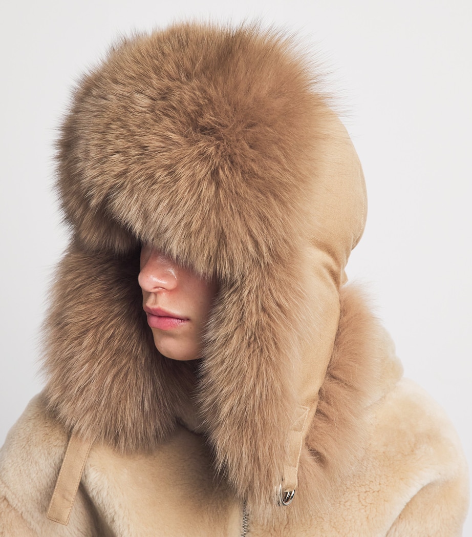Yves Salomon Down Fur-Trim Chapka Hat Image 2