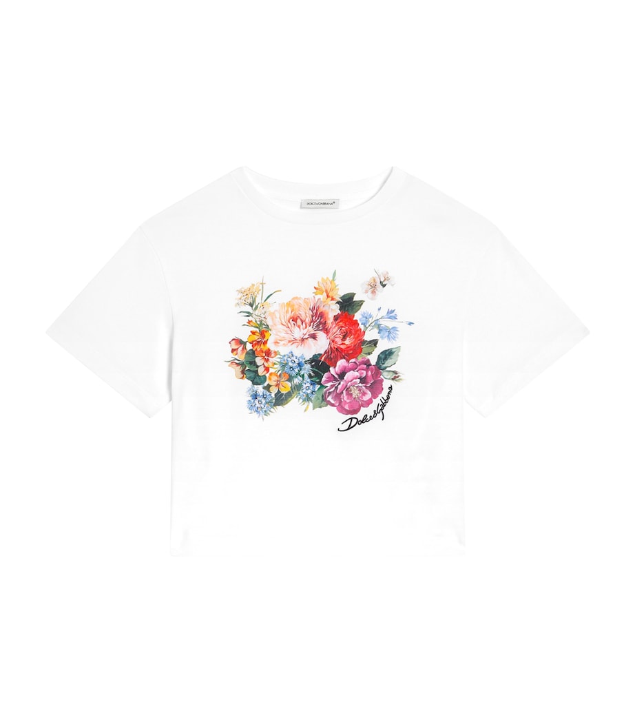 Dolce&Gabbana Kids Cotton Jersey Floral T-Shirt (8-12 Years) Optical White Image 1