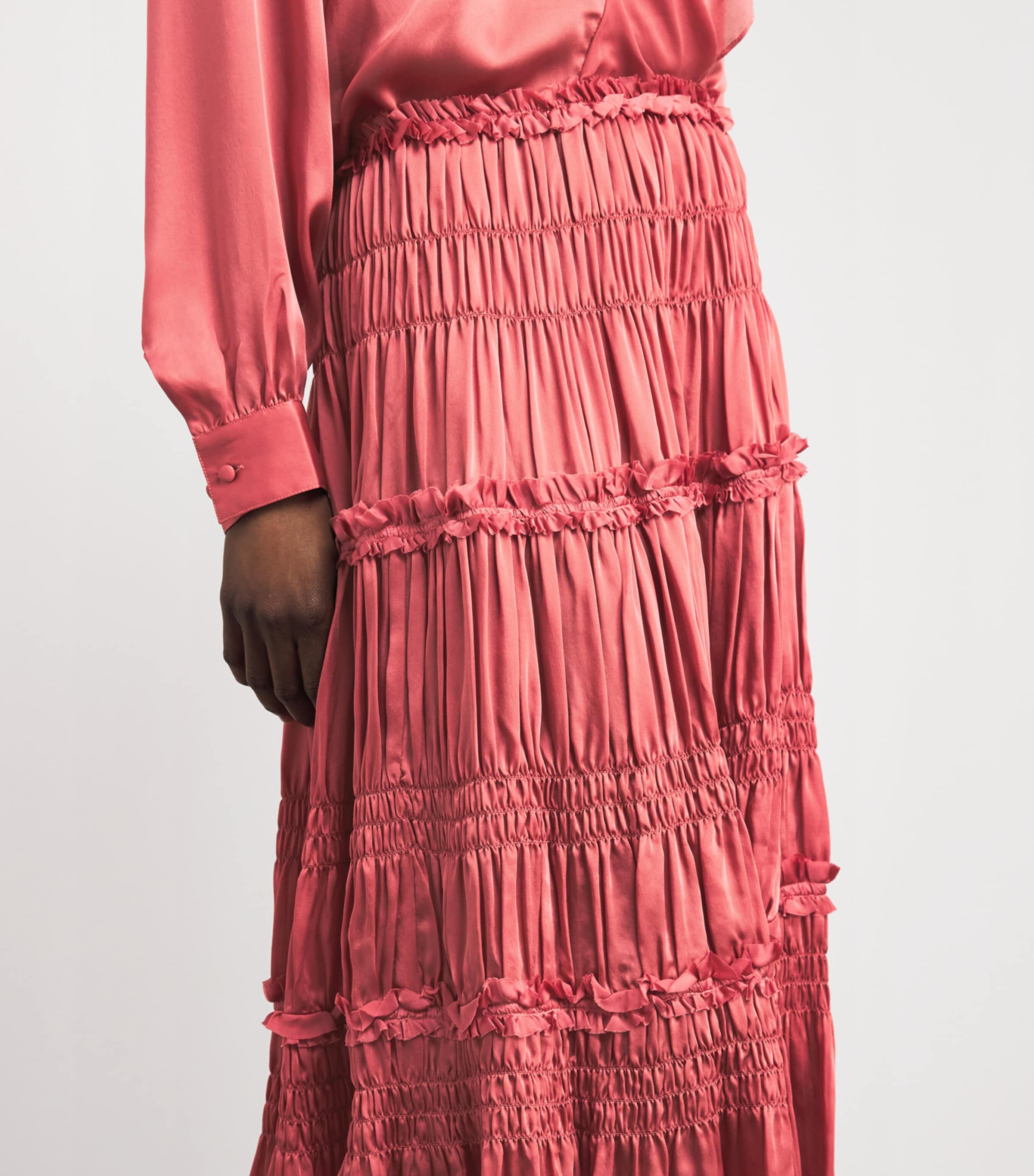 Ulla Johnson Womens Silk Ruffled Virginie Maxi Skirt Rosewood Image 3