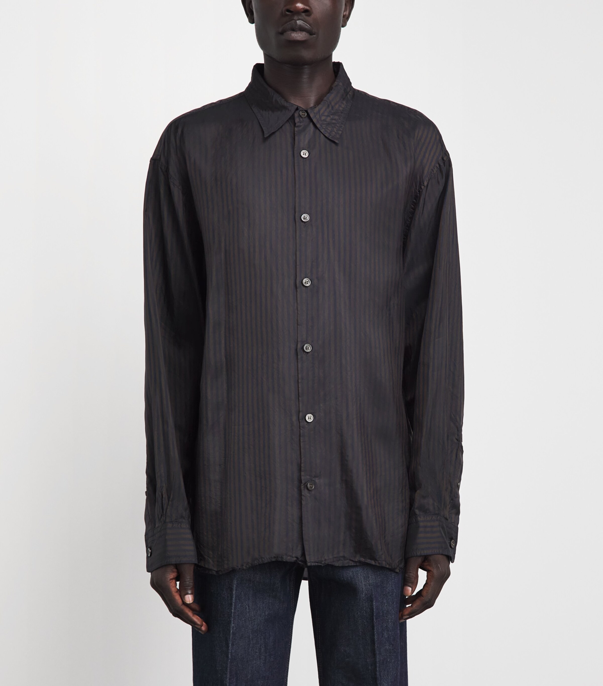 DRIES VAN NOTEN Mens Cotton Stripe Croom Shirt Dark Image 4