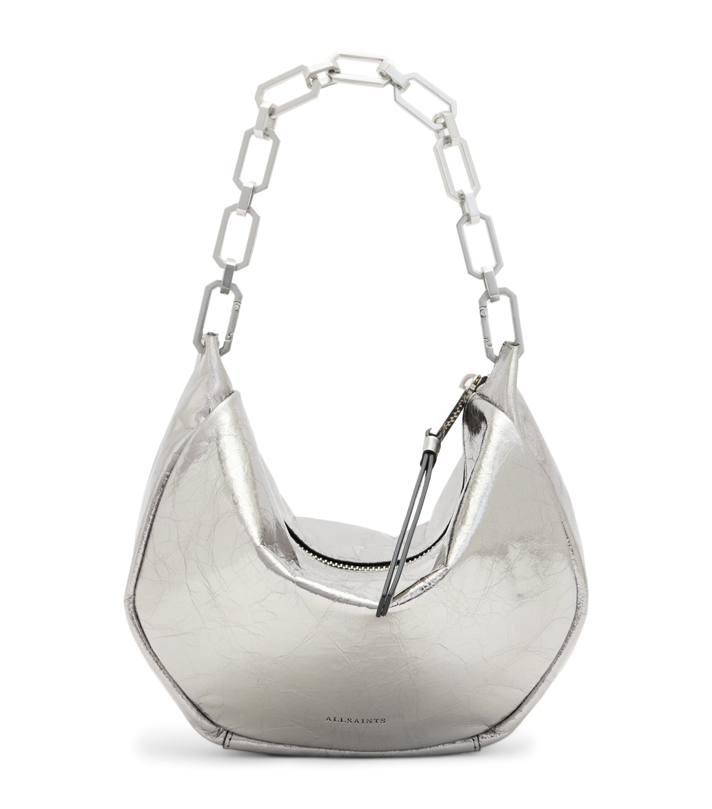 Allsaints Mini Madea Chain Handle Leather Shoulder Bag In Grey
